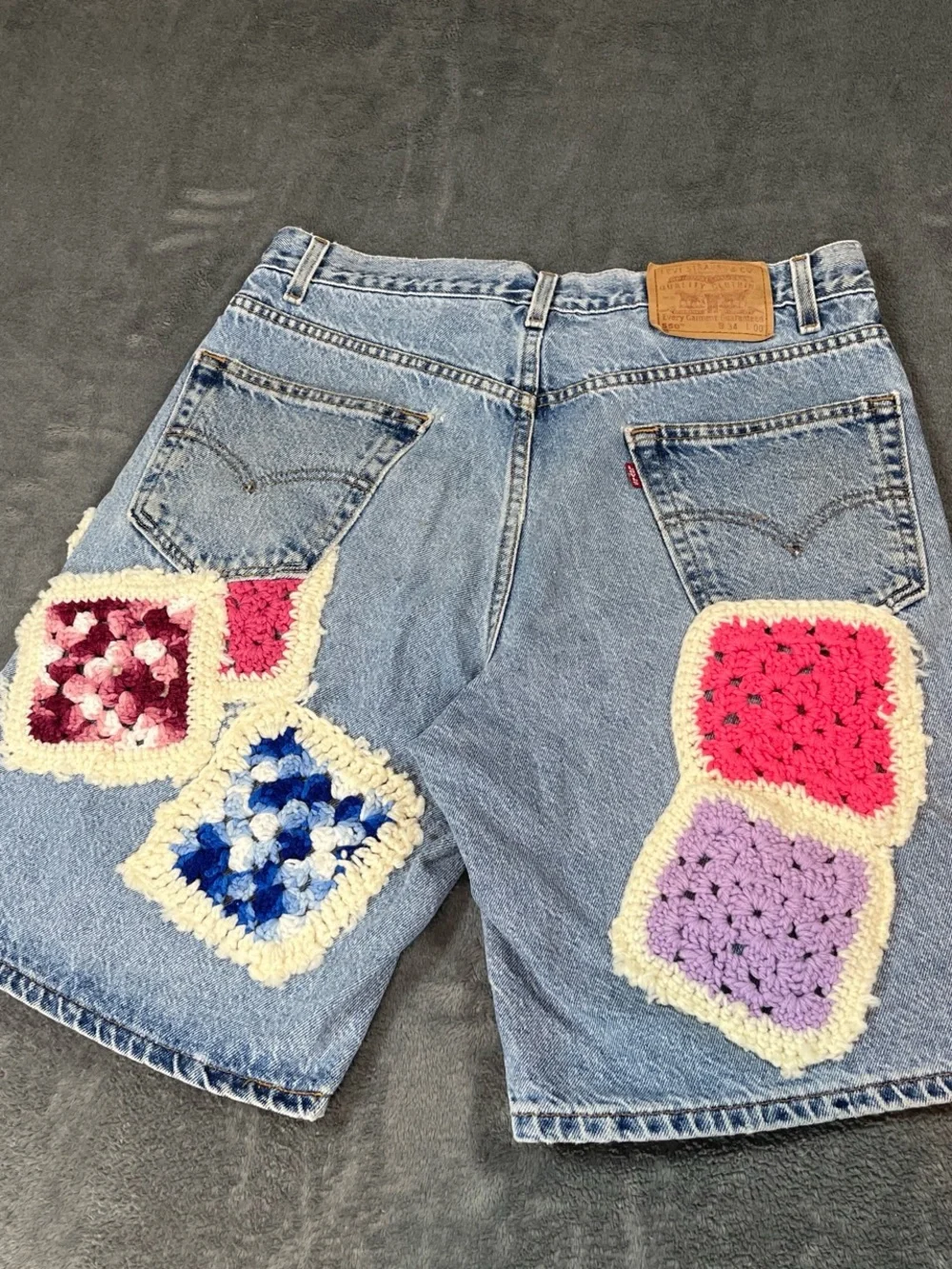Levi's Handmade Crochet Patch Denim Shorts - Multi Color